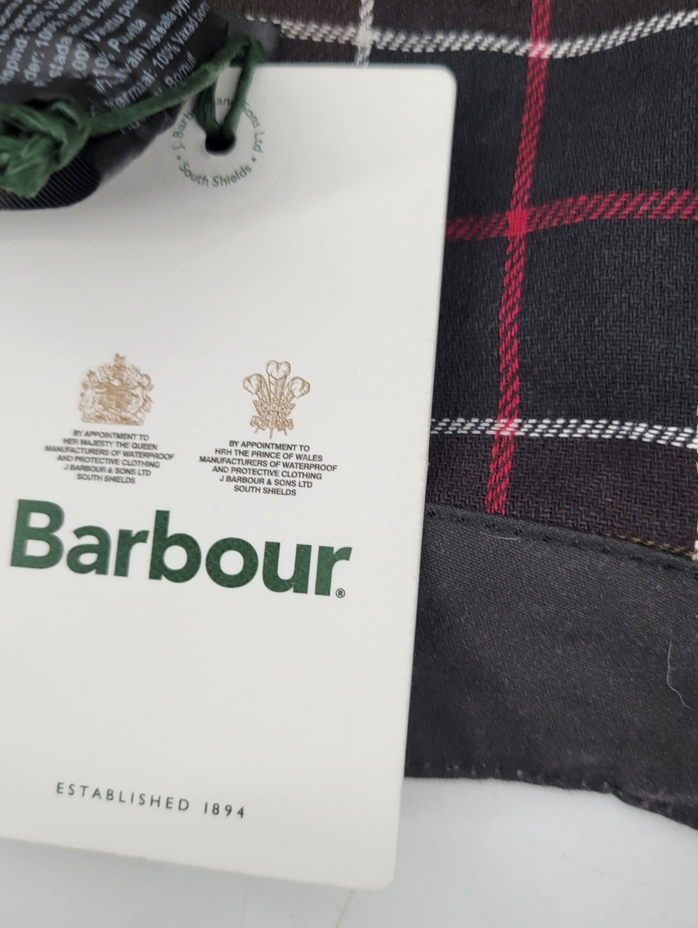 Barbour WAX COTTON HOOD Men's Hooded Jacket Liner - Gray Plaid Interior - Picture 4 of 8